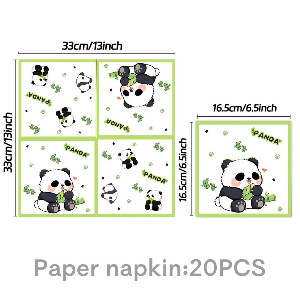 Bamboo Panda Theme Birthday Party Tableware Set: Disposable Tablecloth, Plates, Napkins, Cups, and Pull Flags
