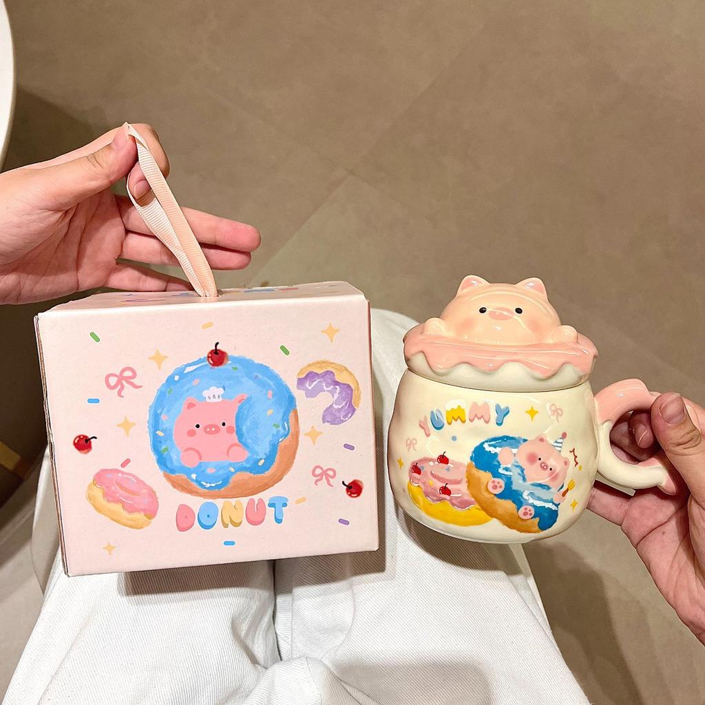 High-value ins mug with lid ceramic water cup couple coffee breakfast cup birthday gift souvenir