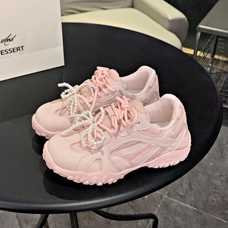 

Подошва в форме полумесяца, шнуровка, жемчужный пояс, немецкие тренировочные туфли, женские, весна 2025, новая сетчатая повседневная обувь Forrest Gump, спортивная обувь с девичьим настроением 40