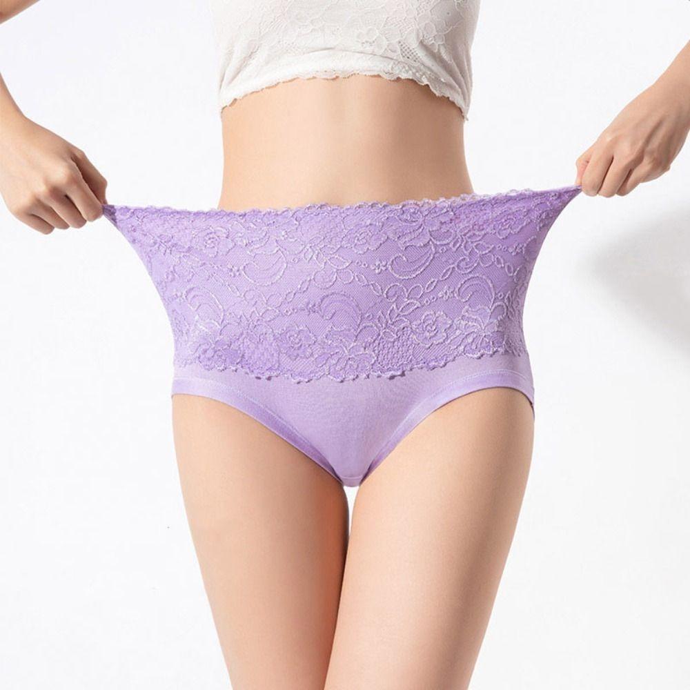 4Pcs Tummy Control Lace Flower Briefs Large Size Underwear for Women Sweet Seamless Panties Girl