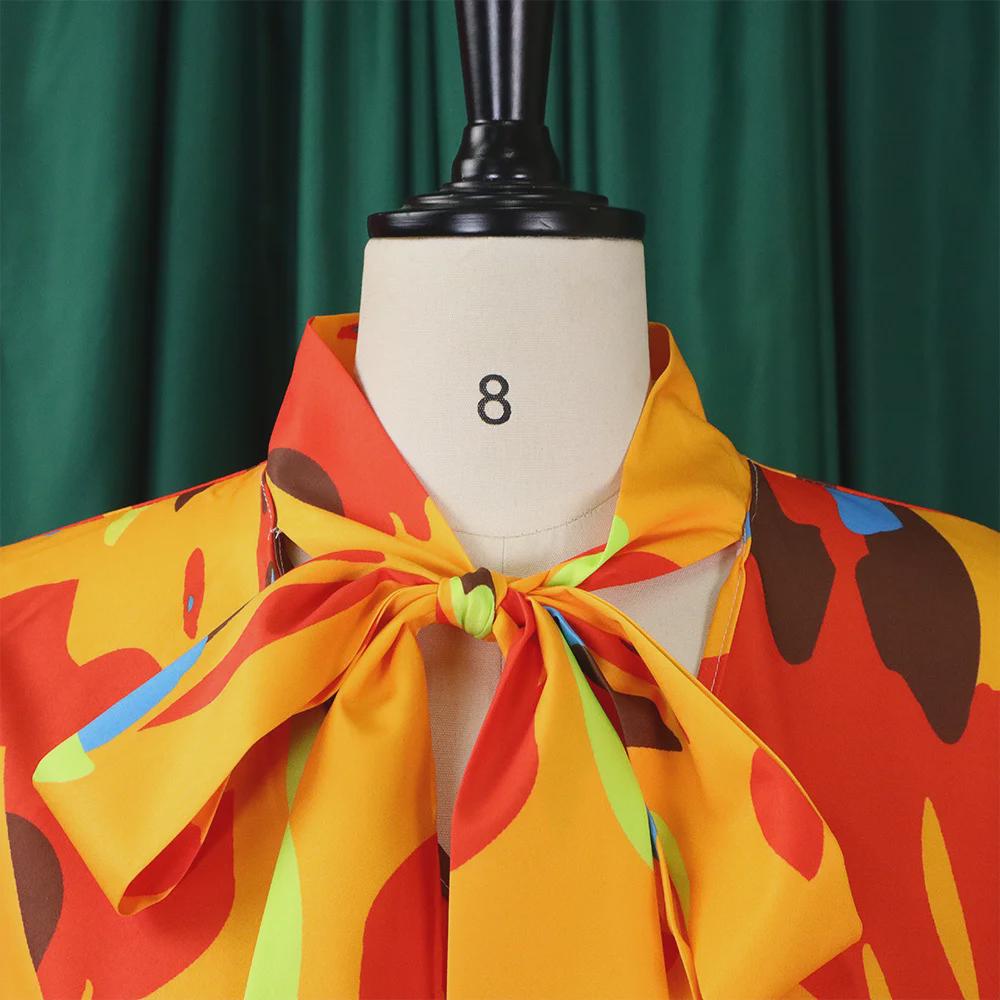 D341 European/American Summer Printed Stand-Up Collar Long Sleeve Shirt & Wide-Leg Pants Two-Piece Fashion Suit