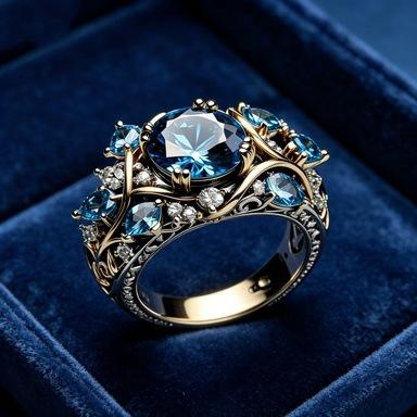 Goldfarbener Blattförmiger Ring mit eingelegten blauen synthetischen Zirkonia, geeignet für Damenbankette, Verlobungen, Schmuckzubehör, Geschenke