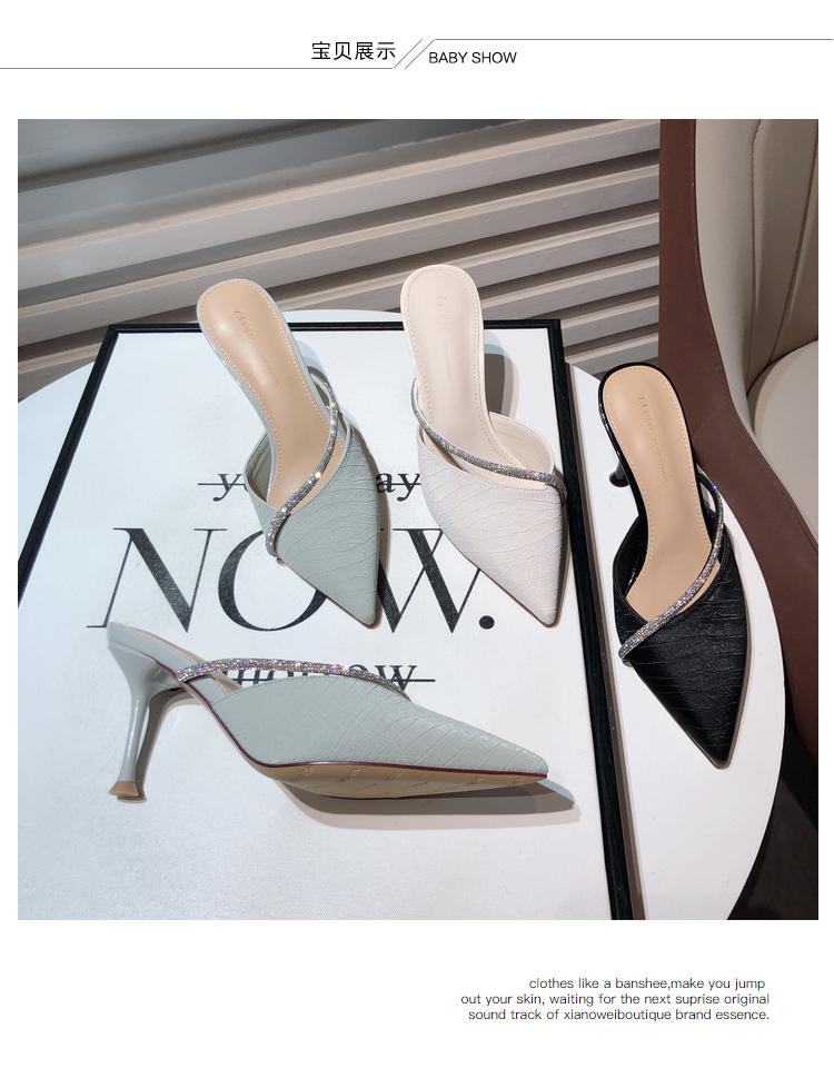 Cavalli Wear Temperament Baotou Half Drag Socialite Small Fresh Girl Rhinestone Tip with High Heels Cool Slippers