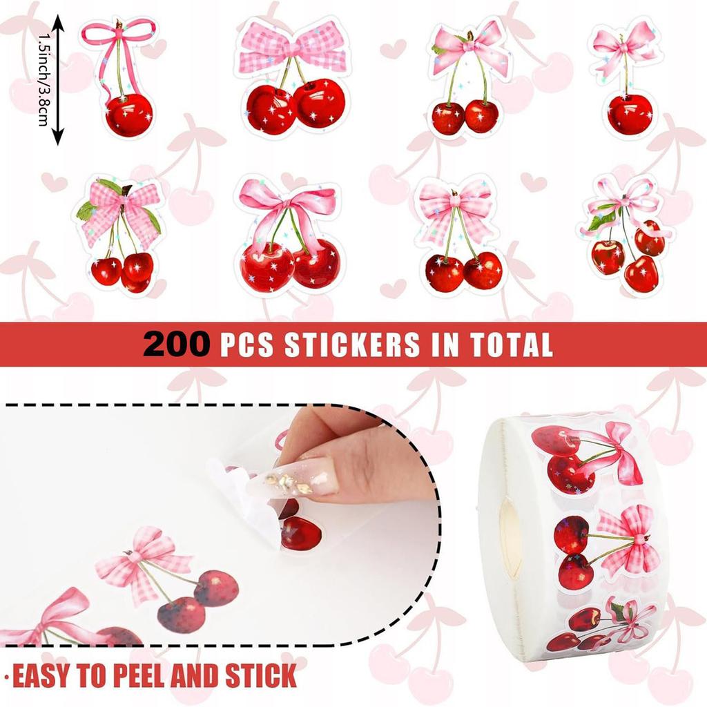50-200Pcs Cherry Superior-Grade Pattern Superior-Grade Stickers First-Class Baking High-Standard Birthday Top-Grade Wedding Premium-Quality