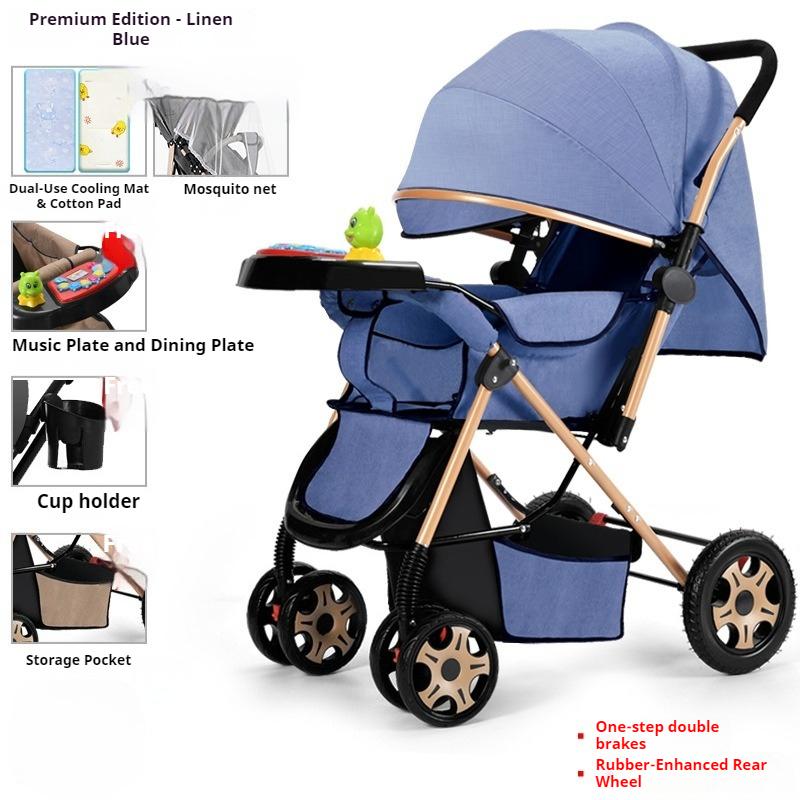 Two-way Stroller Can Sit and Lie Down, Folding Light Stroller, High Landscape 0-3 Years Old Stroller