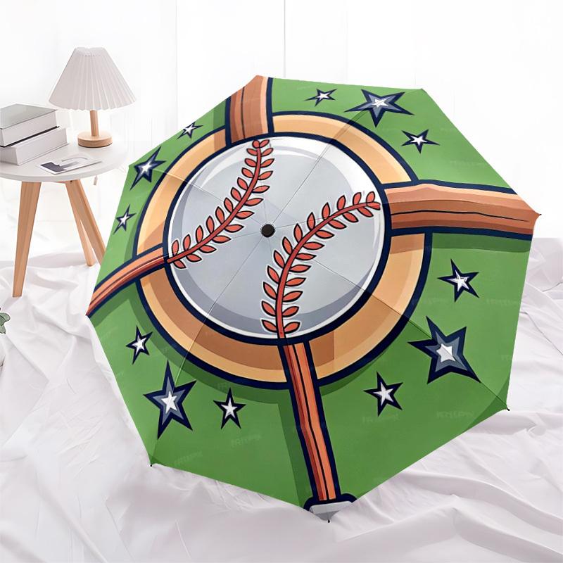1pc Baseball Emblem with Stars and Bats Umbrella with Plastic Handle,Suitable for All Seasons Home Travel Outdoor UmbrellaDD073