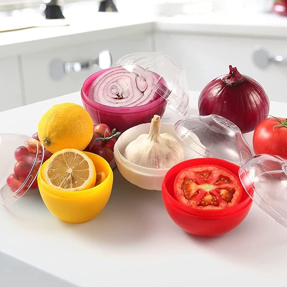 Reusable Fruit and Vegetable Storage Containers Refrigerator Box Storage Bowls Saver Holder Keeper for onion, Green pepper, Tomato, Lemon, and garlic