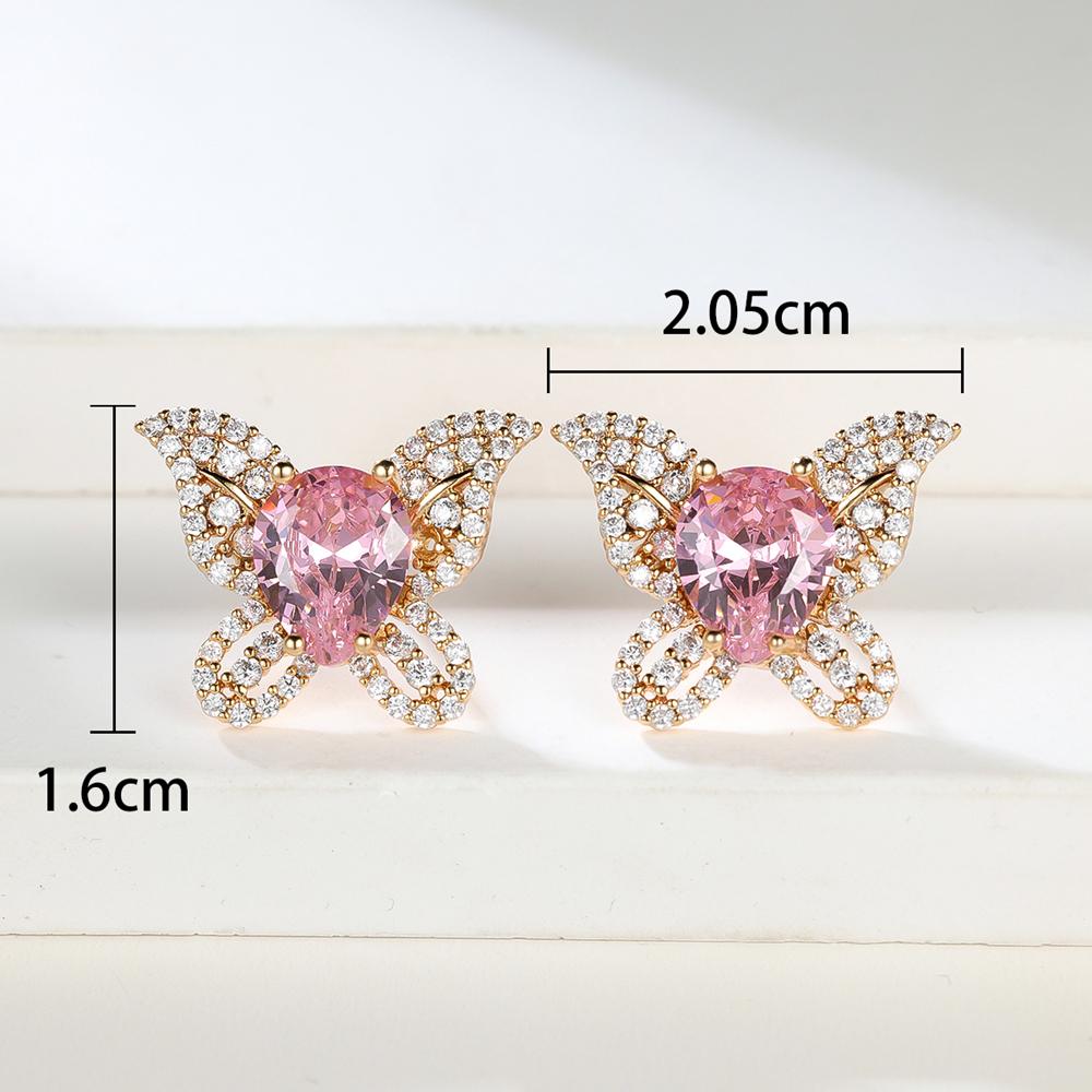 Boucles d'oreilles exquises papillon en zircon rose pour femmes filles bijoux de luxe couleur or cadeau
