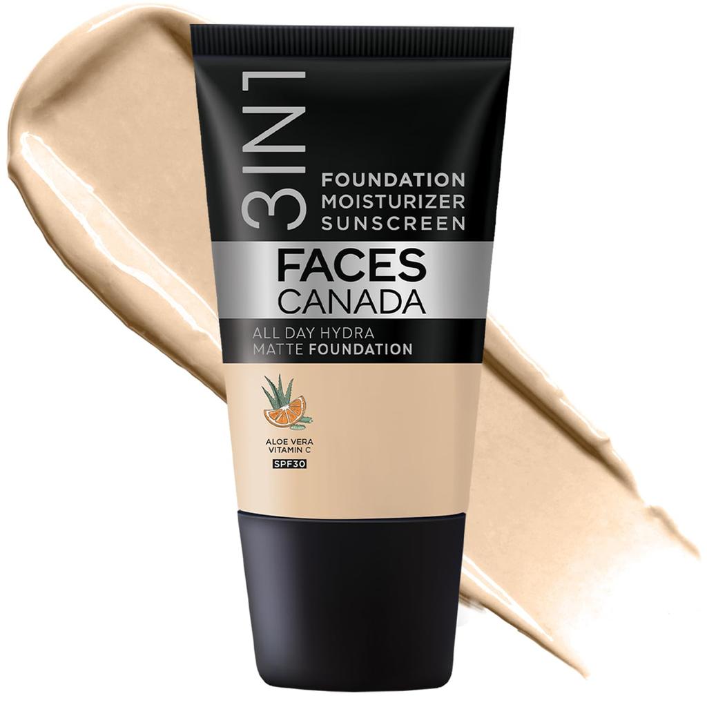 FACES CANADA All Day Hydra Matte Foundation - Mini | 3in1 Foundation + Moisturizer + SPF 30 | 24 HR Aloe Hydration & Vitamin C | 10HR Wear | Medi