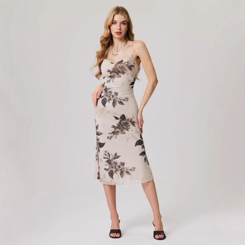 

Женское летнее платье с принтом халтер, сексуальное платье с высокой талией и открытой спиной XL хаки