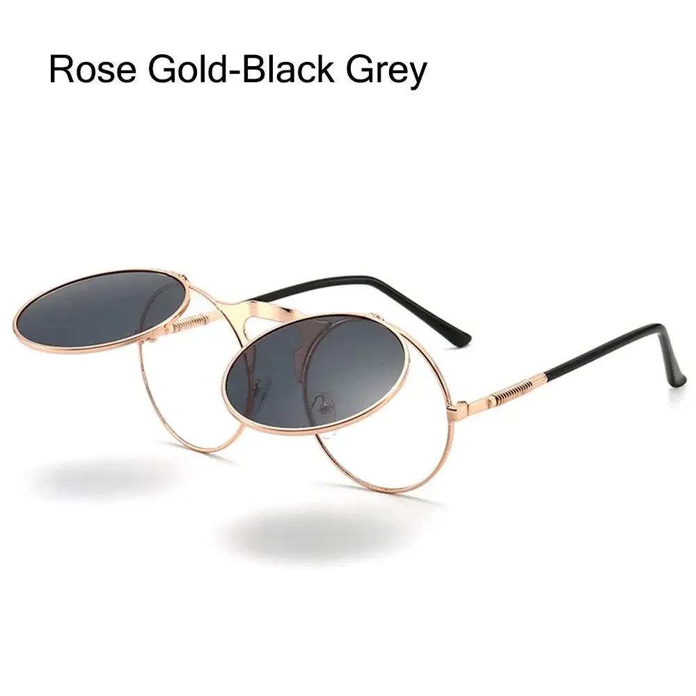 90's Retro Shades Round Steampunk Sun Glasses Flip Up Sunglasses Costume Glasses for Women & Men UV400 Protection Eyewear