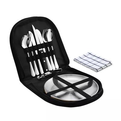 10Pcs Camping Tableware Set 304 Stainless Steel Picnic Cutlery Set With Tableware Storage Bag Portable Picnic Set Camping Dishes