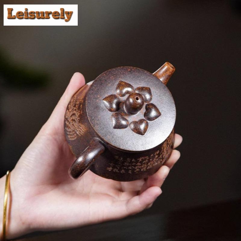 220 ml Yixing Fioletowy Gliniany Czajnik Ręcznie Robiony Krajobrazowy Garnek Surowy Ruda Wysoka Temperatura Opalany Drewnem Błotny Czajnik Z Filtrem Zestaw Do Herbaty Zisha