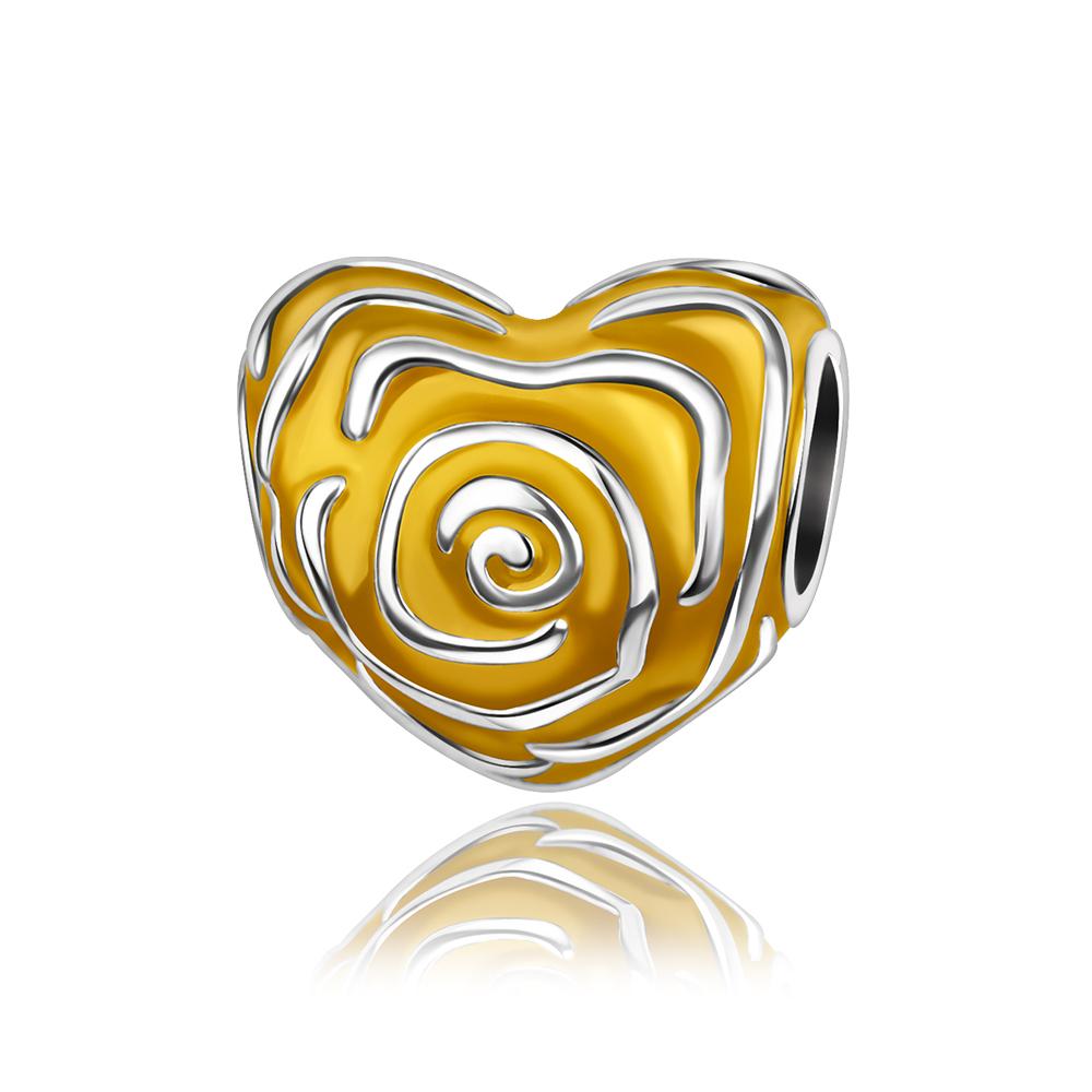 

Romantic copper Heart Shaped and Round Red, Pink, and Yellow Roses Charm Compatible With Brand Bracelets Ladies Jewellery
