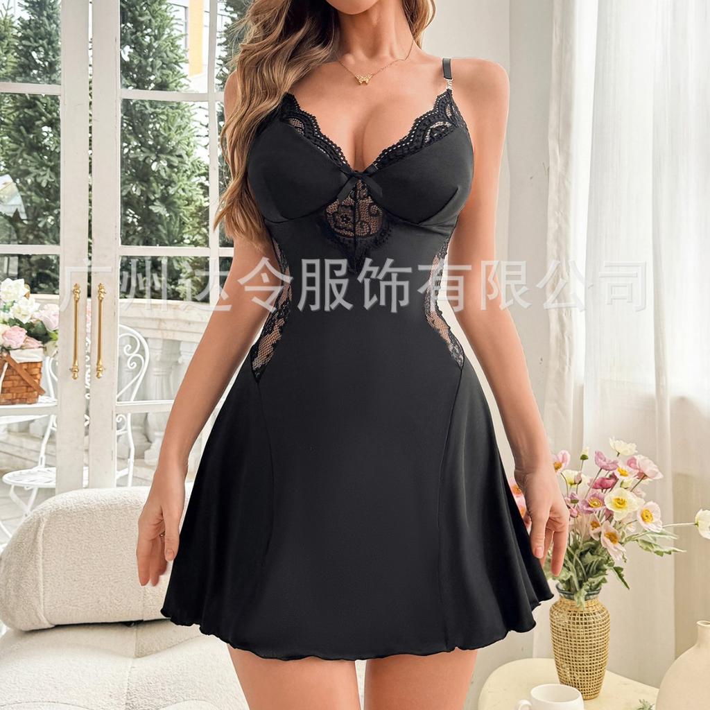 High-end quality new sex underwear V-neck backless sexy lace side hollow suspender nightdress