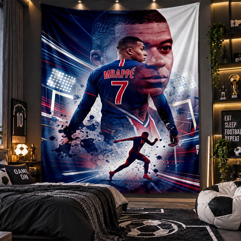 Duvara Asılan Goblen Kylian Mbappe Baskılı Kumaş Salon Yatak Odası Ev Dekorasyonu İçin