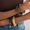 Salircon Punk Retro Irregular Wood Bangles for Women Hyperbole Geometric Inlaid Imitation Turquoise Bracelets Steampunk Jewelry