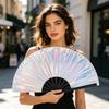 Iridescent Finish Folding Fan Large Size Cooling Fan New Handheld Fan  Summer