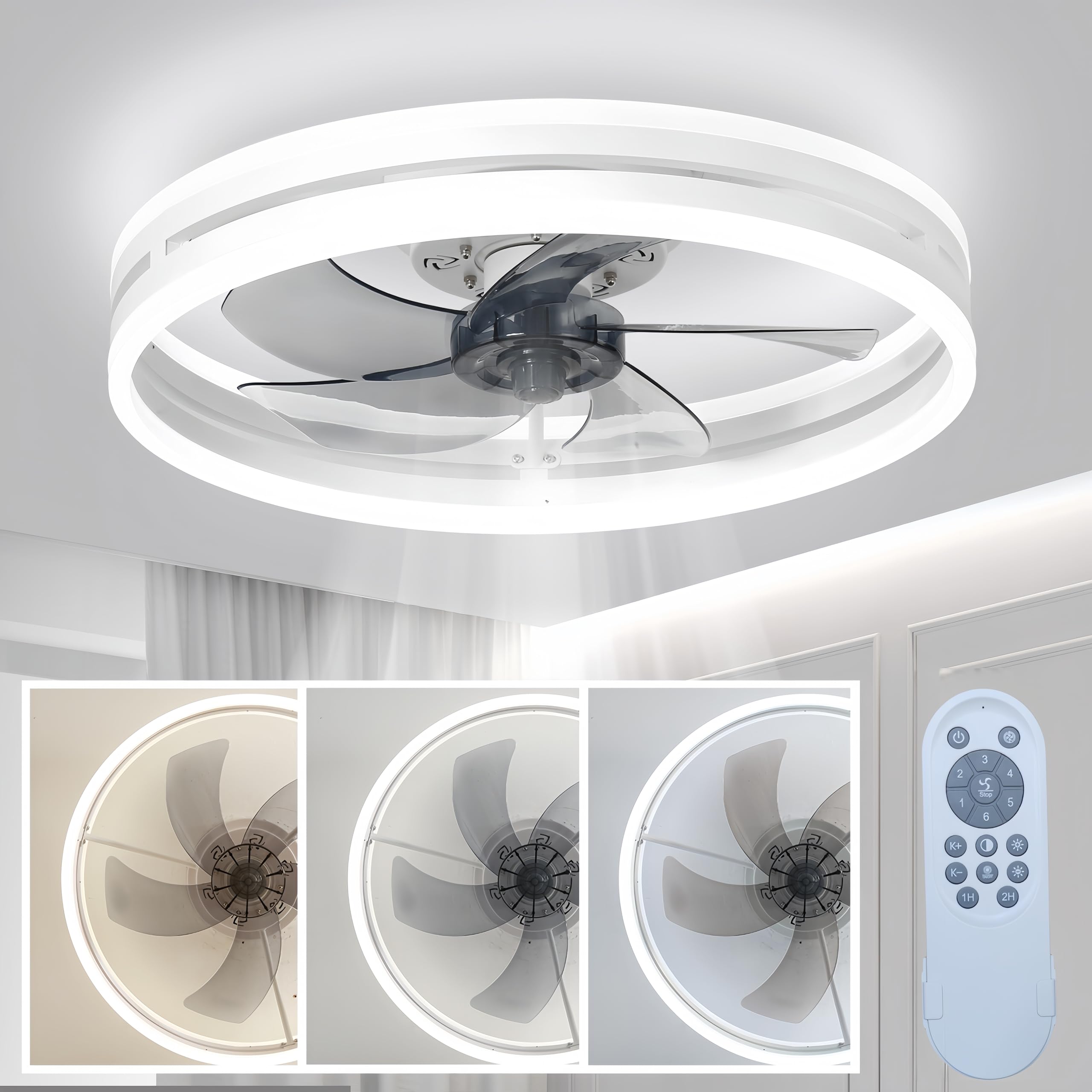 

LED Ceiling Fan Light, DC Motor Ceiling Fan with Forward and Reverse Rotation, Timer Function, Energy Saving, Suitable for Bedrooms and