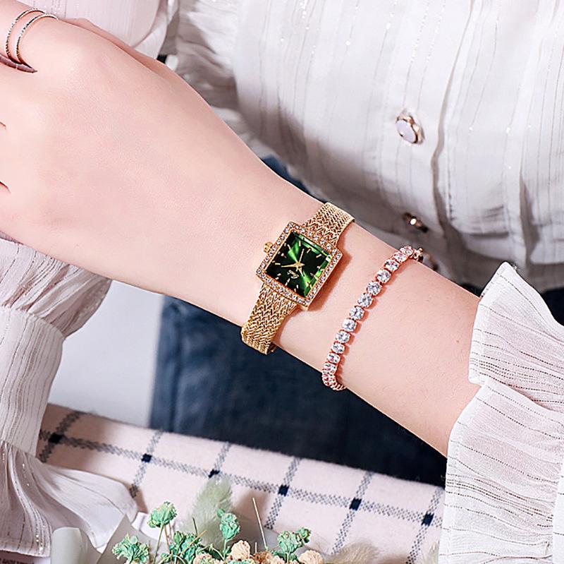 Mesh Belt Retro Square Women'S Watch With Diamonds, Women'S Quartz Watch 30M Waterproof