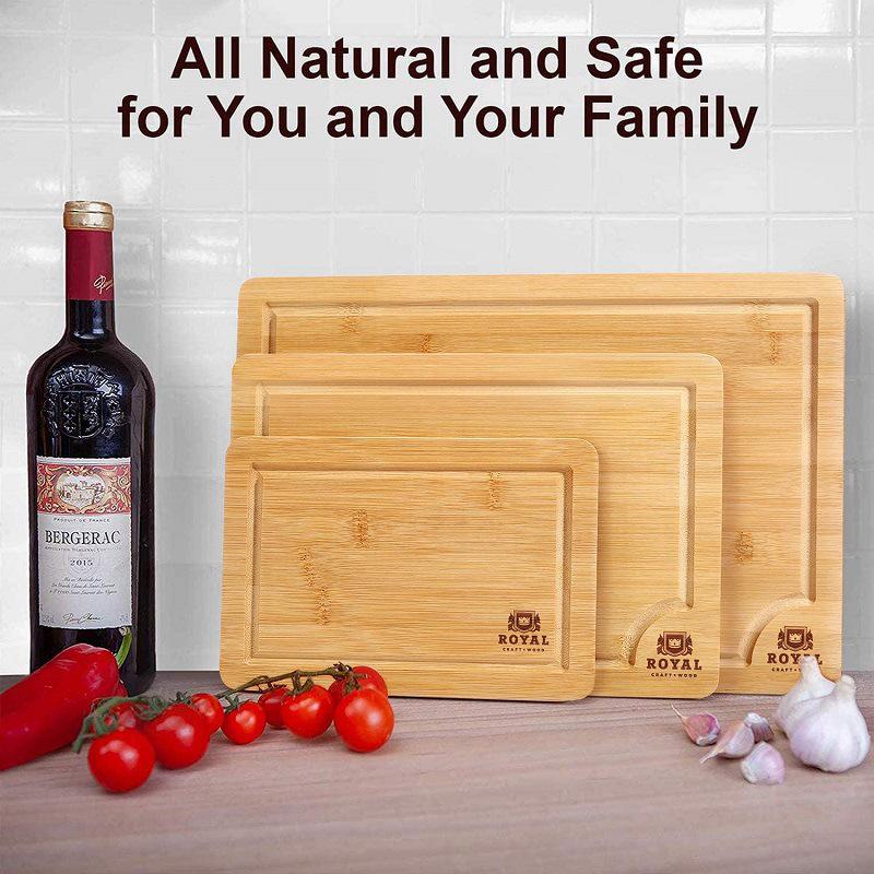 Bamboo Cutting Board 3-Piece Set for Kitchen: Vegetable, Fruit, and Meat Boards