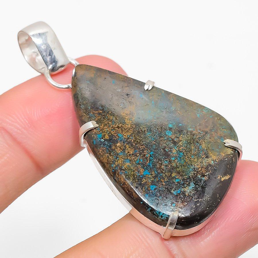 

Этническая ювелирная подвеска ручной работы с азуритом 2,13 дюйма VR-63