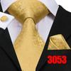Hi-Tie Mens Golden Silk Tie Business Wedding Necktie Hanky Cufflinks