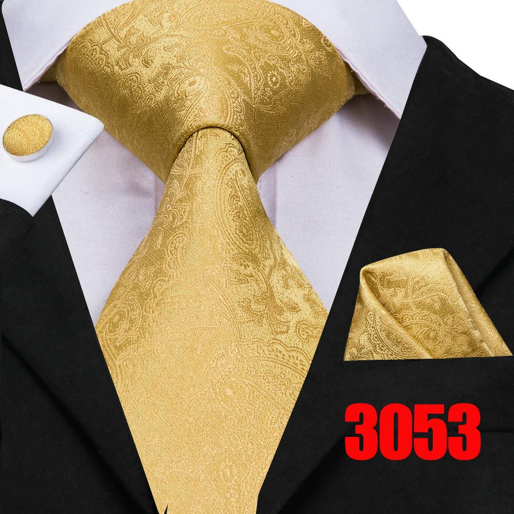 Hi-Tie Mens Golden Silk Tie Business Wedding Necktie Hanky Cufflinks