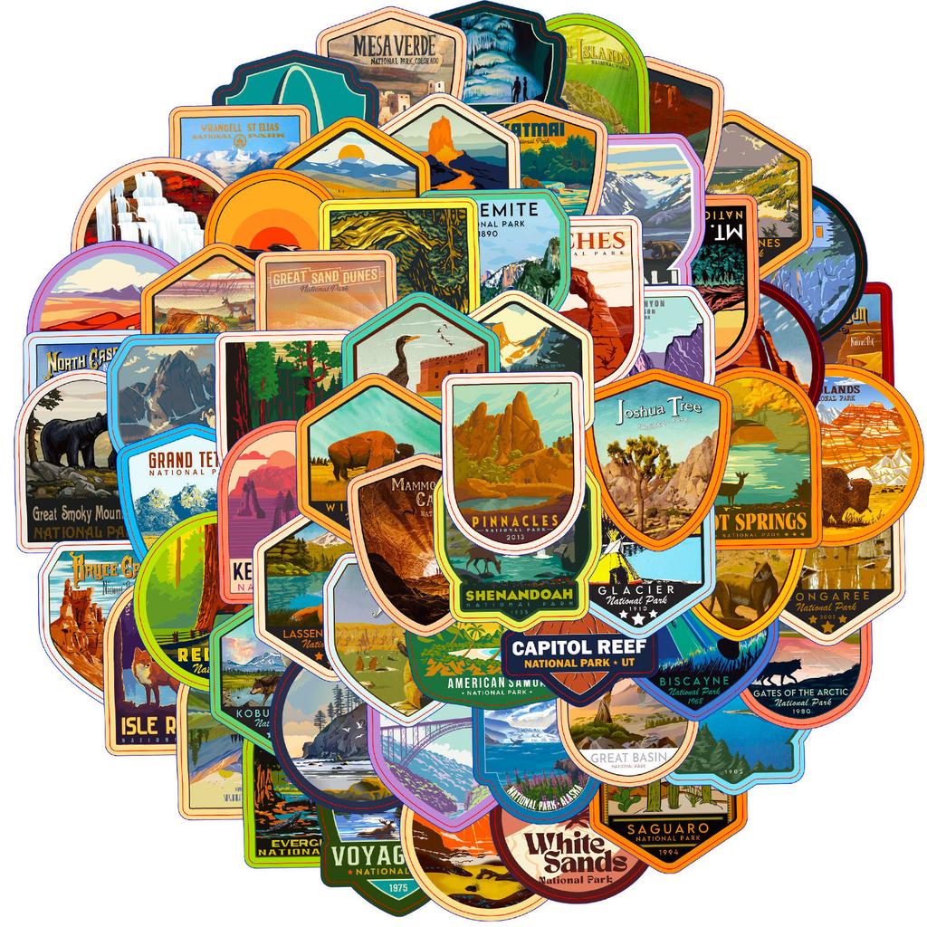 63 American National Park Stickers Nature Park Travel Cross Glass Outdoor Creative Doodle Stickers