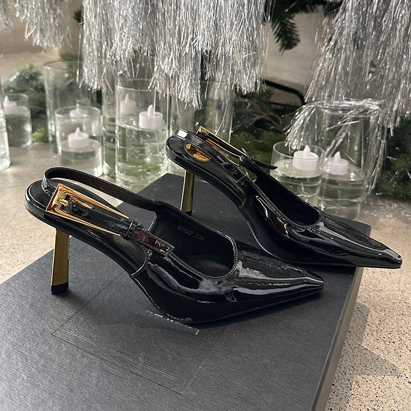

Металлические каблуки Женские туфли-лодочки Остроносые Женские Слингбэки Ремешок с пряжкой Обувь для вечеринки Платье Женские туфли на высоком каблуке 35 чёрный