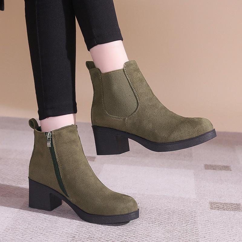 Thick-soled medium-heeled Martin boots women's matte face autumn and winter new versatile British style short boots fashion boots women