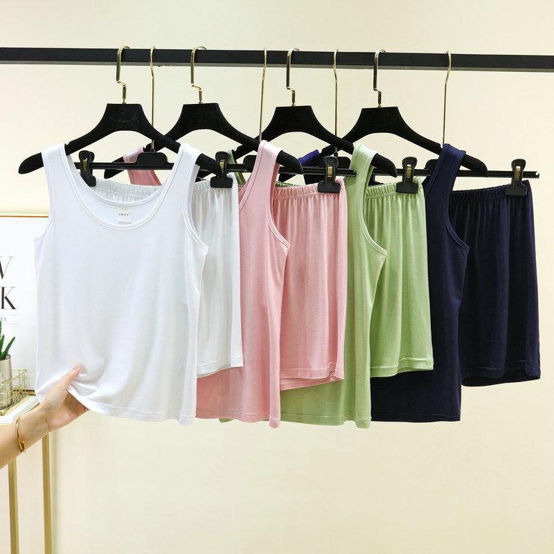 Summer Loose Pajama Set Sleeveless Tank Top & Shorts 2 Piece Set For Women Solid Color Basic Layering Loungewear Homewear Suits