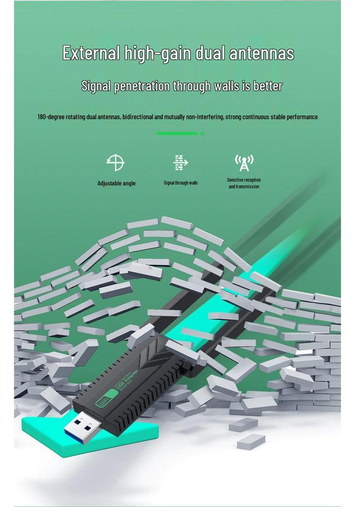 1300M Dual-Band USB WiFi Adapter for Desktop & Laptop - 5G Gigabit Receiver/Transmitter
