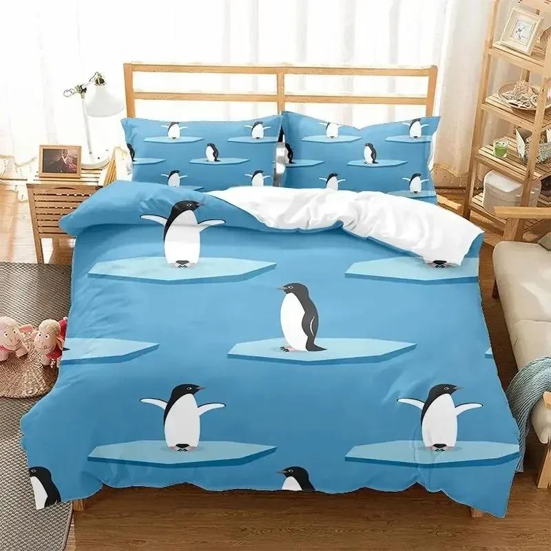 Niedliches Pinguin Bettwäsche-Set Bettbezug Laken Bedrucktes Bettset Kissenbezug Bett Voll Queen King Size Bettdecke Schlafzimmer