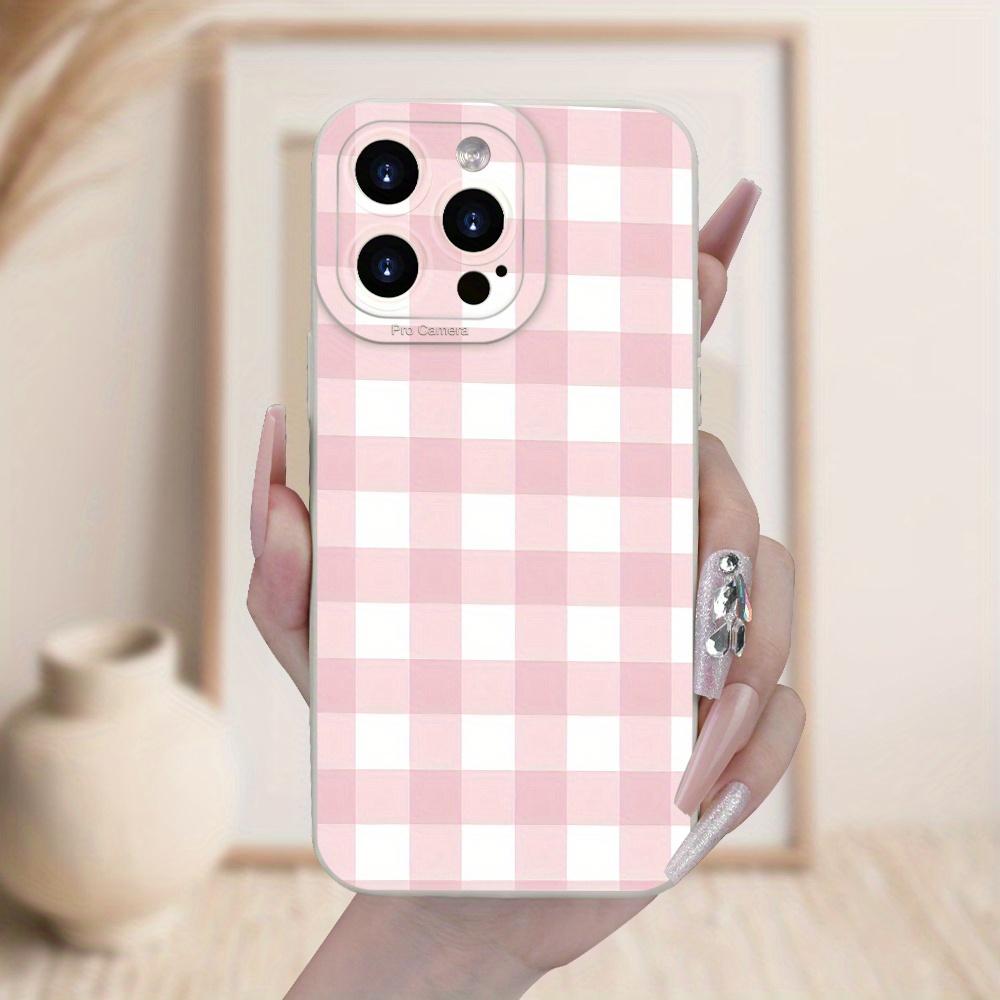 Simple pink checkered printed Phone Case For iPhone 17 Pro Max 16E 15 Pro 14 13 12 11 Mini AIR XS XR XS 8Plus anti drop and shoc