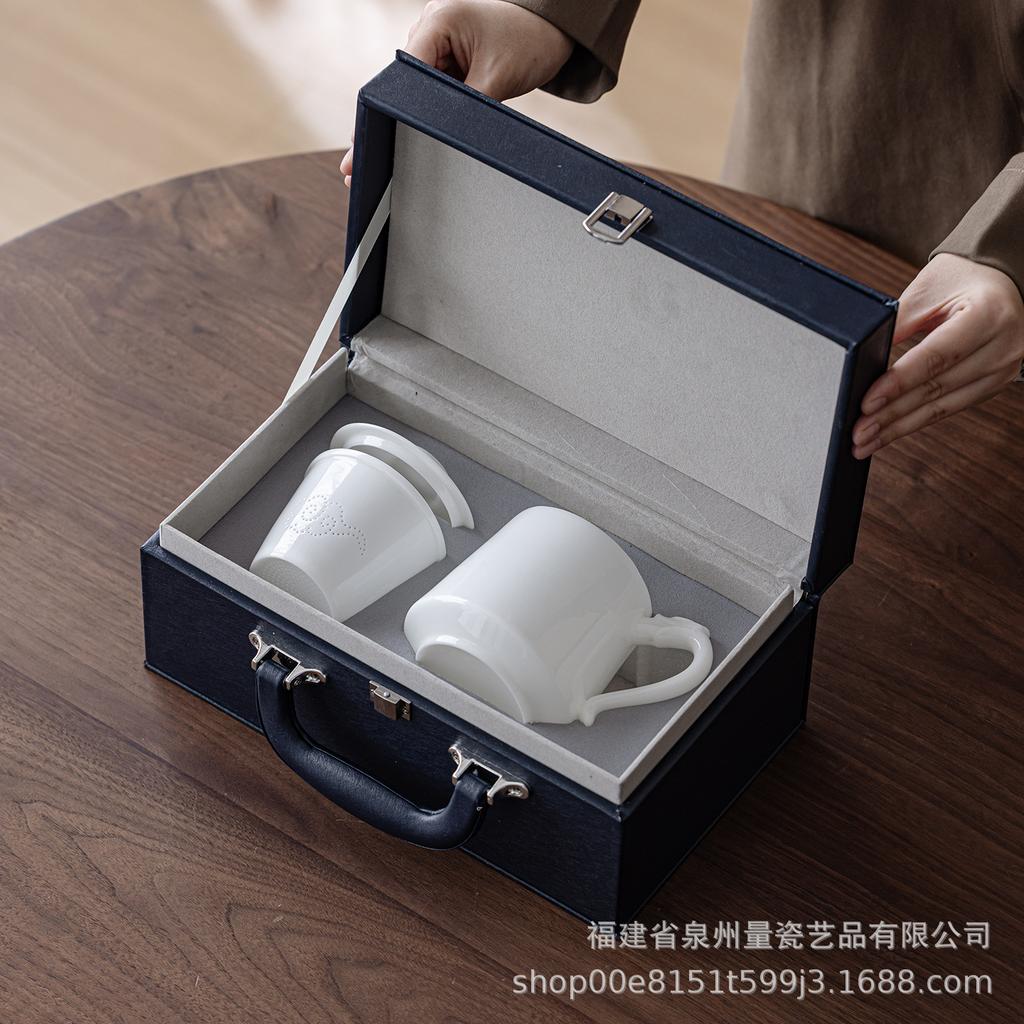Unpolished Jade White Porcelain Office Mug: Thin-Walled Ice-Type Tea Brewing Cup, Ceramic Business Gift with Customizable Gift Box