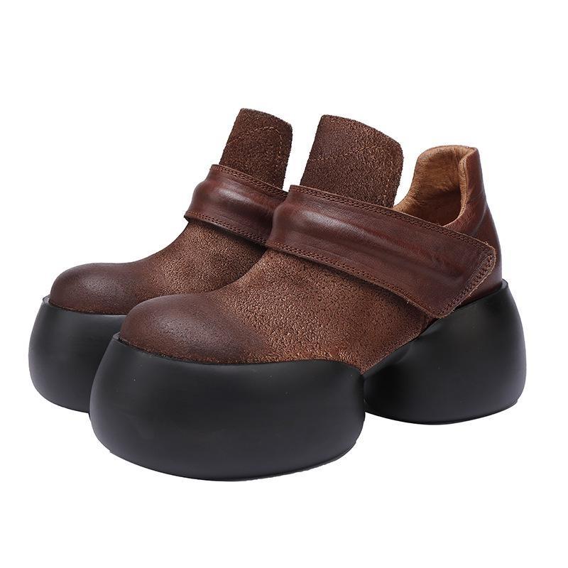 2024 Autumn/Winter Women's Retro Handmade Thick-Soled High-Top Leather Shoes