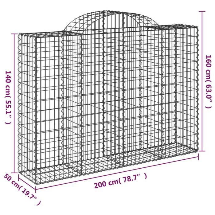 VidaXL Paniers à gabions arqués 10 pcs 200x50x140/160 cm Fer galvanisé, gabion, cage de gabion, panier de mur de gabion, mur 3146370