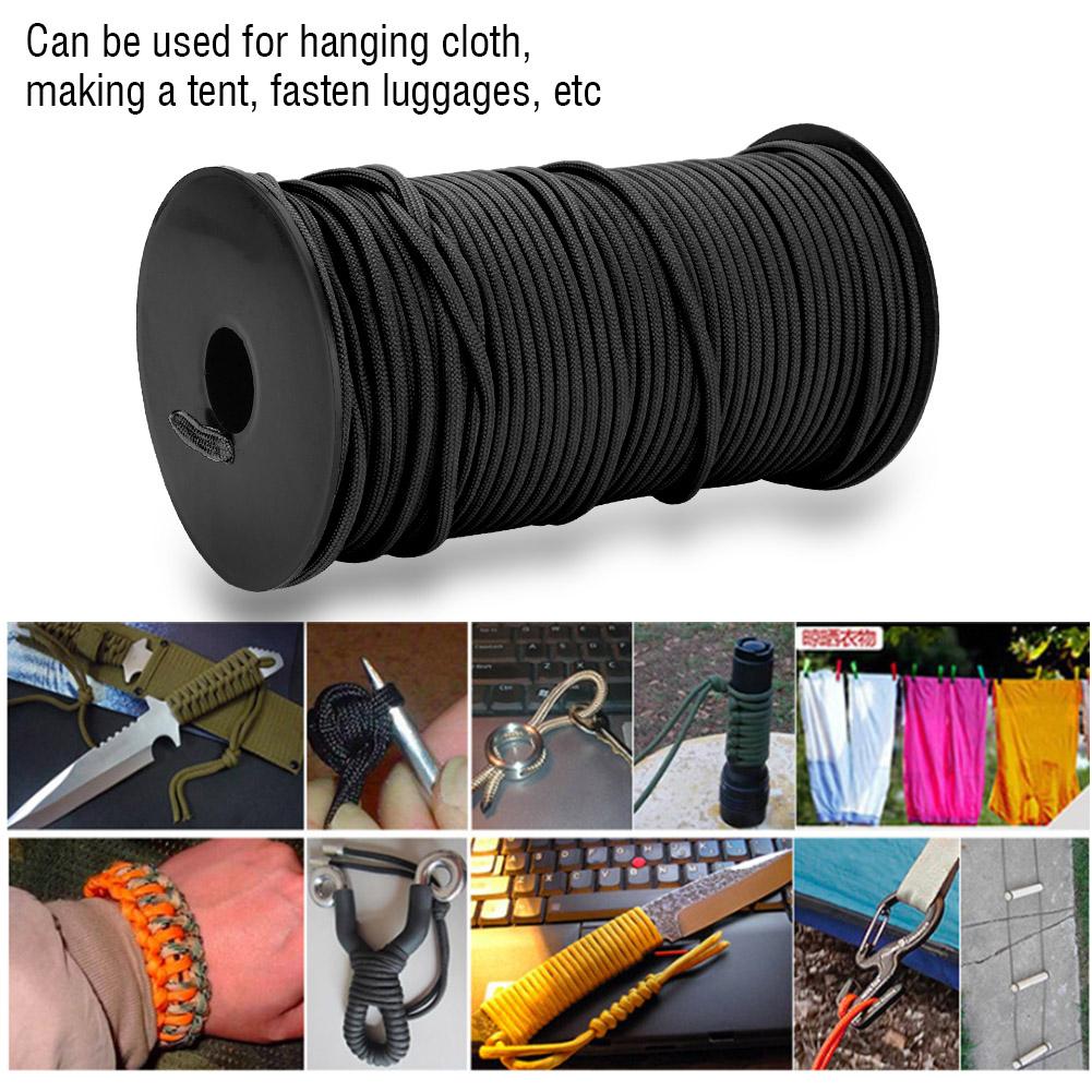 100m 9 Strands 4mm Heavy Duty Parachute Cord Lanyard String Cloth Line Camp Rope (Black)