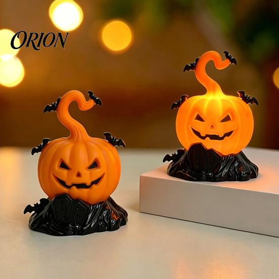 Halloween Party Supplies LED Candle Light Figurine, Bat Tombstone Glowing Tabletop Ornament, Warm Secret Room Atmosphere Decor Pumpkin Prop for Escape