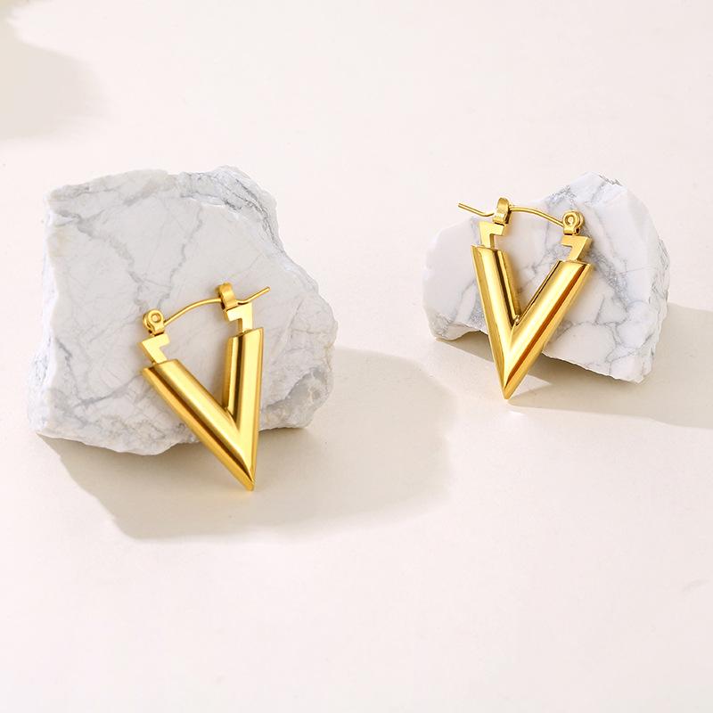 Minimalist Luxury Stainless Steel V-Shaped Earrings: Trendy European and American Style for Women