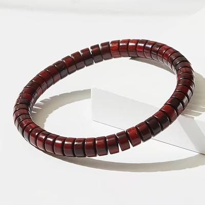 Bracciale Piatto con Perline in Legno Rosso – Gioielli Minimalisti Boho in Legno Naturale per Uomo Donna, Regalo Portafortuna di Protezione