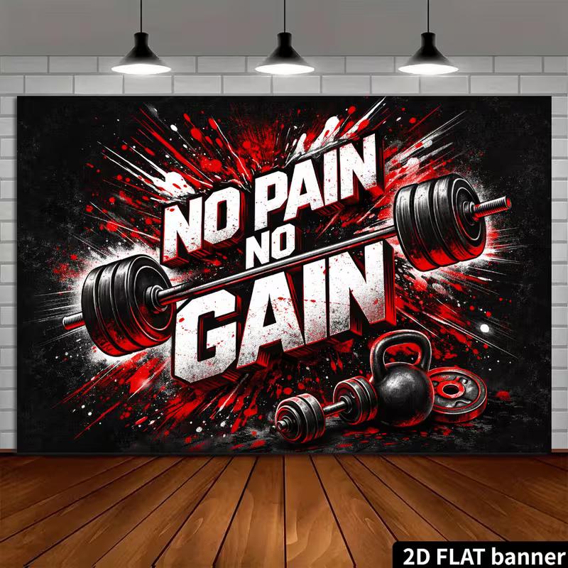 2D No Pain No Gain Fitness-Hintergrund Hantel Fitnessstudio Fotoautomaten-Hintergrund