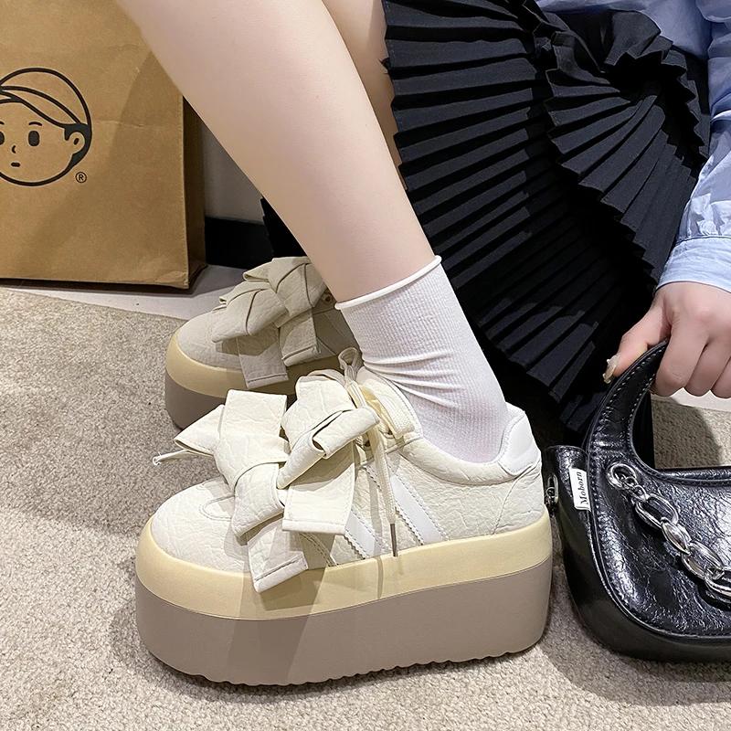 Plattform Rosett Damskor Nya Sneakers Casual Sommarsandaler Mode Snörning Promenad Dam Loafers Zapatillas Mujer