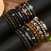 TEMU New 20-piece Set of Coconut Shell Wood Beads Beaded Elastic Line Men's Bracelet Bracelet Bracelet
