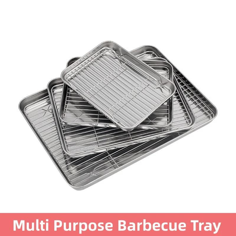 Stainless Steel Barbecue Tray Flat Chassis Multi Purpose Removable Cooling Rack Tray Set Kitchen Nonstick Cake Baking Pan