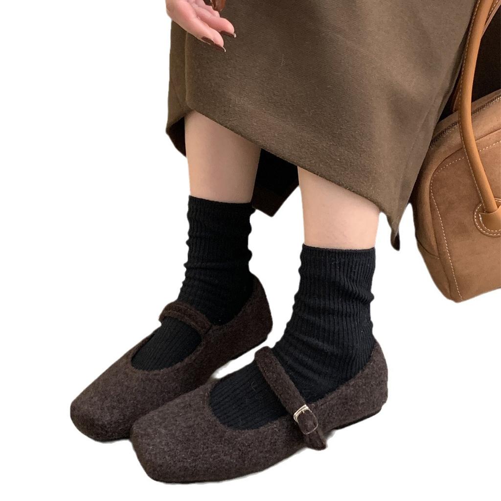 High-end Foreign-style Fluffy Shoes for Women's Outer Wear 2025 New Autumn and Winter French Retro Temperament Flat-bottomed Mary Jane Single Shoes
