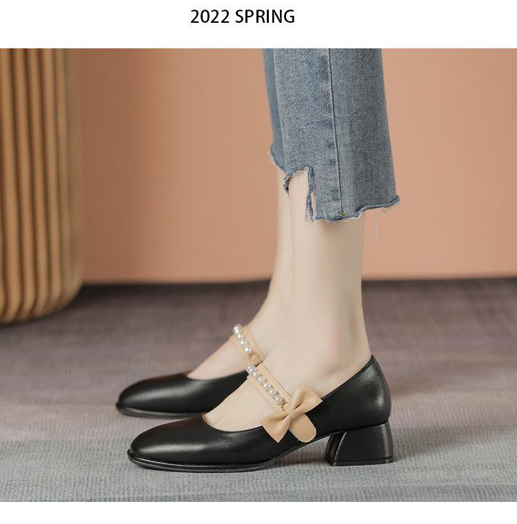 Chunky Heel Women's Mary Jane Shoes - Genuine Leather, Height-Boosting, Soft Low Heel, Perfect for Office Skirts, 3cm