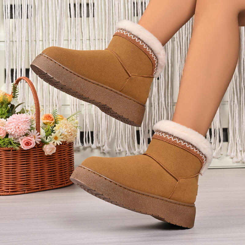 Fashion Casual Embroidery Furry Snow Boots Women 2025 Winter Soft Thick Bottom Fluffy Fur Ankle Boots Warm Plush Slip On Shoes for Woman