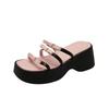 French beautiful bow slippers female summer wear 2025 fairy style thick bottom open toe wedge heel high heel sandals